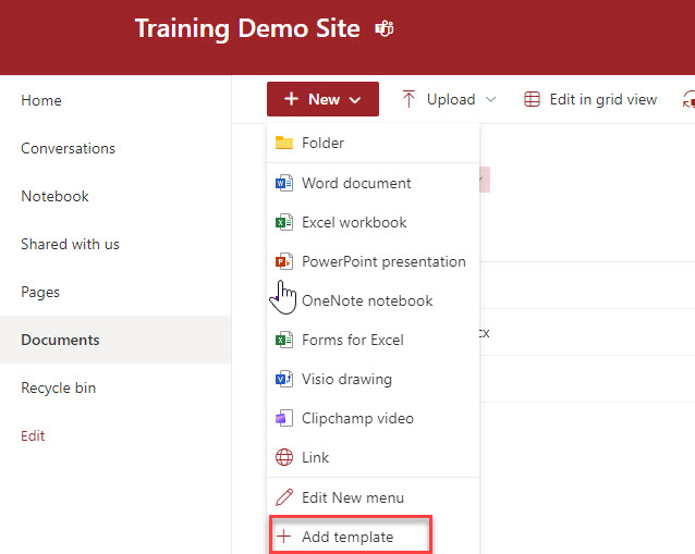 Teams/SharePoint – Saved Templates