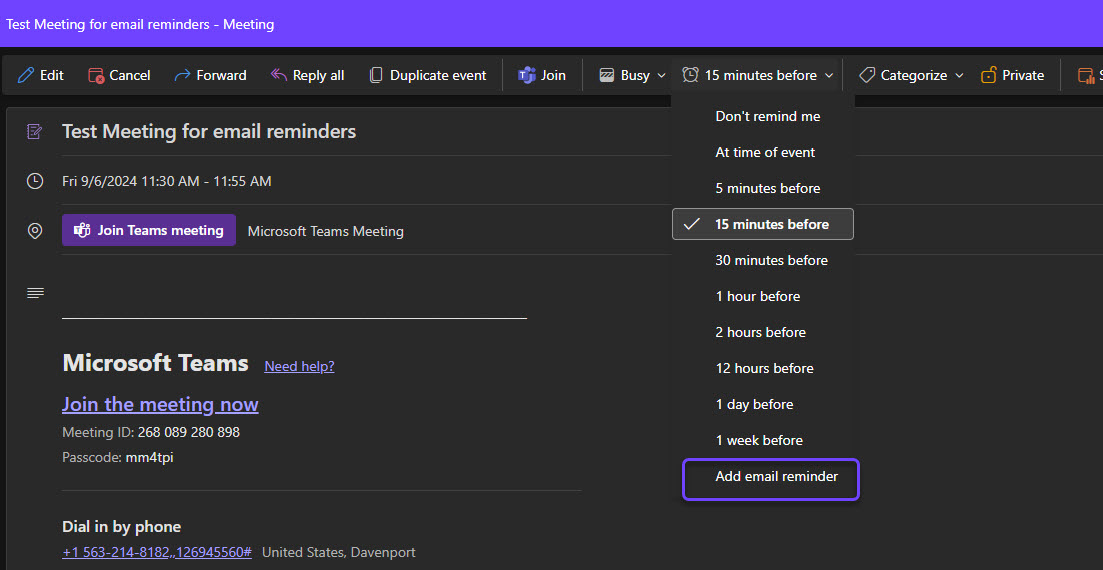 Outlook – Email Event Reminders