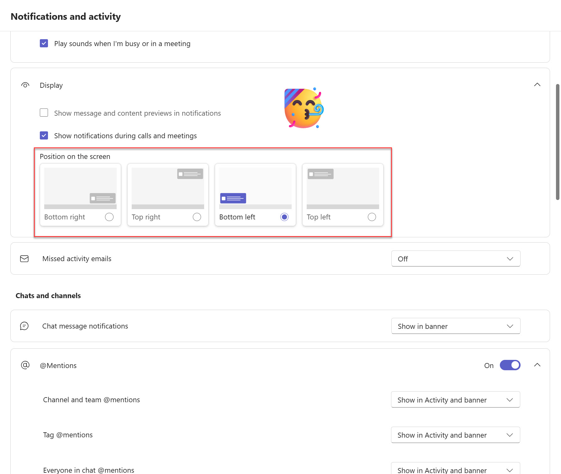 Microsoft Teams – Change popup position